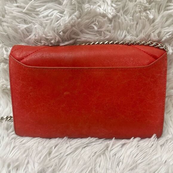 Botkier Coral Orange Chevron Quilted Leather Flap Chain‎ Crossbody Clutch bag - Picture 3 of 10